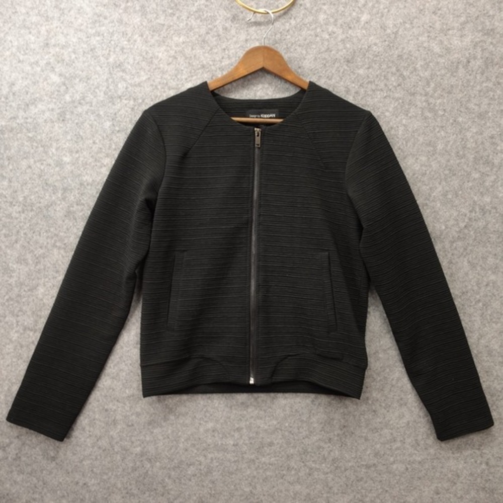 Black Crop Bomber Jacket XS Womens Textured Ribbed‎ Stretch Scandinavian KAPPAHL